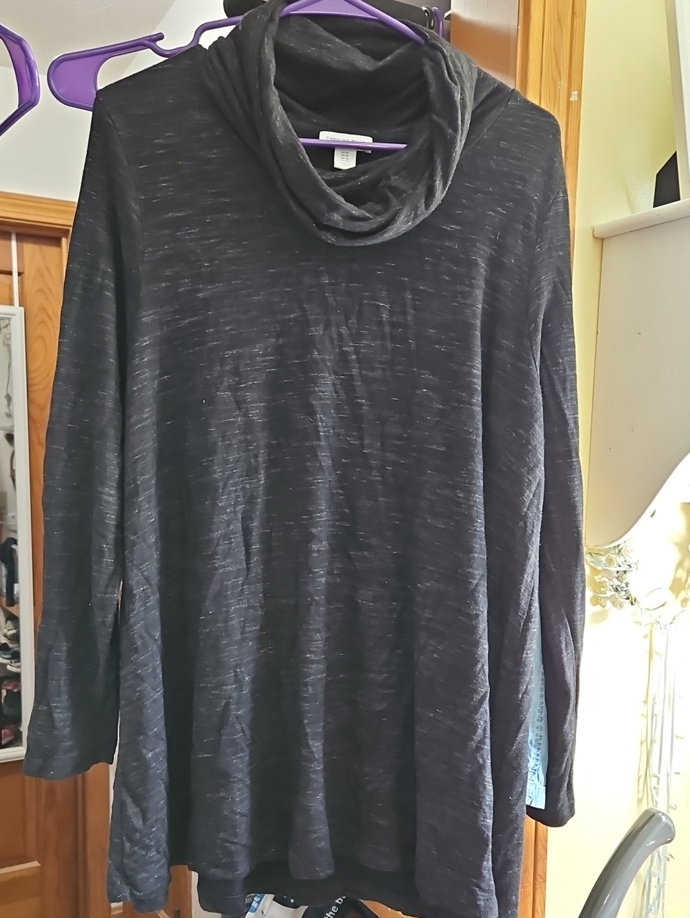 Carolina Belle Black Marled Cowl Neck Tunic Sweater